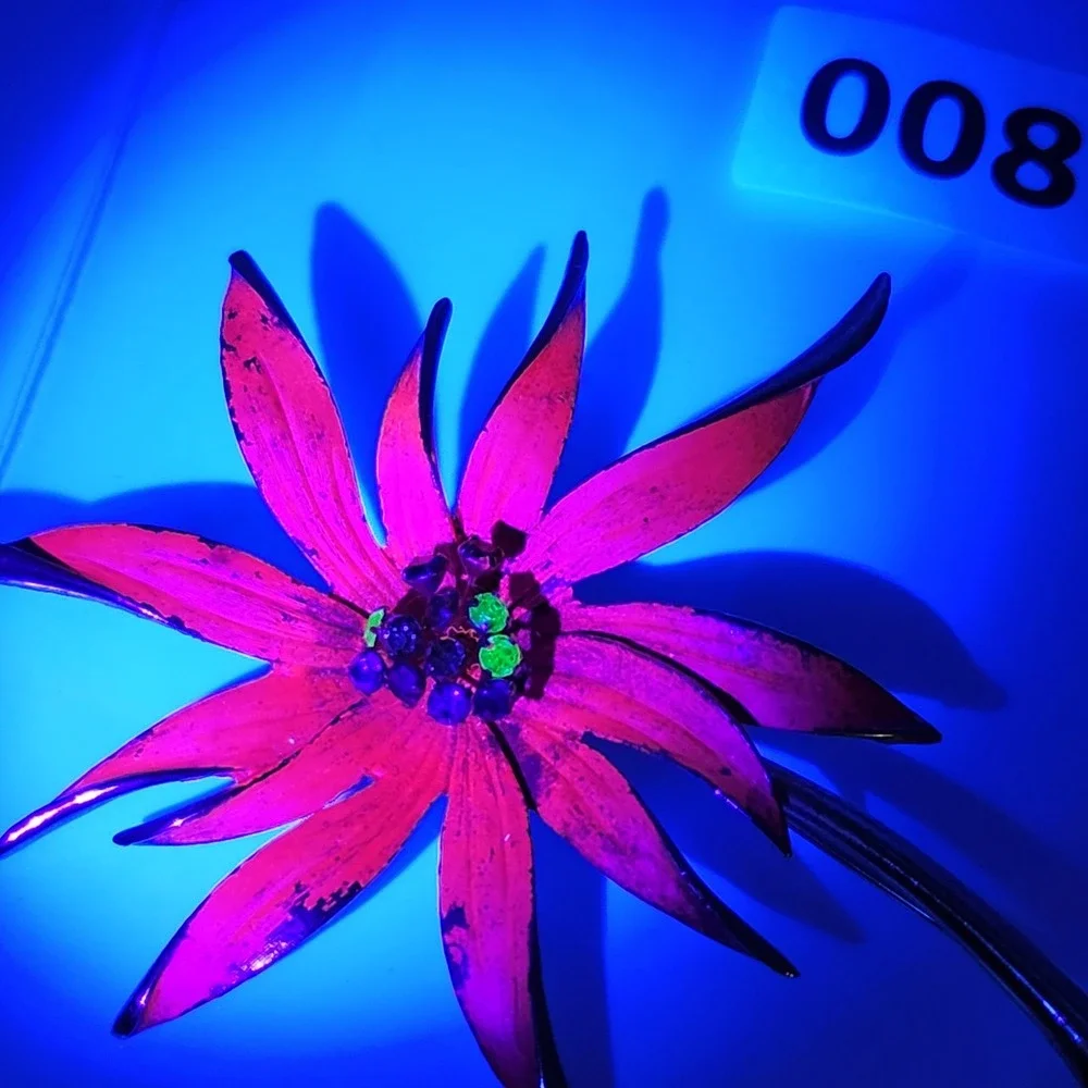 Vintage Magenta Enamel Flower Brooch Mod Pop Art Rhinestone Center Large 4.25